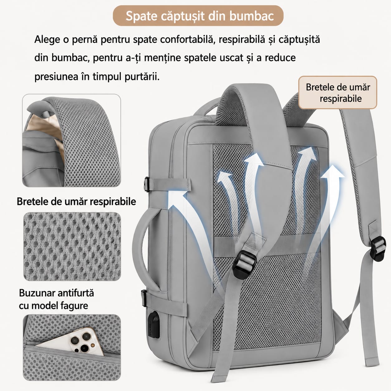 Rucsac de Călătorie LUNARIA, culoarea gri