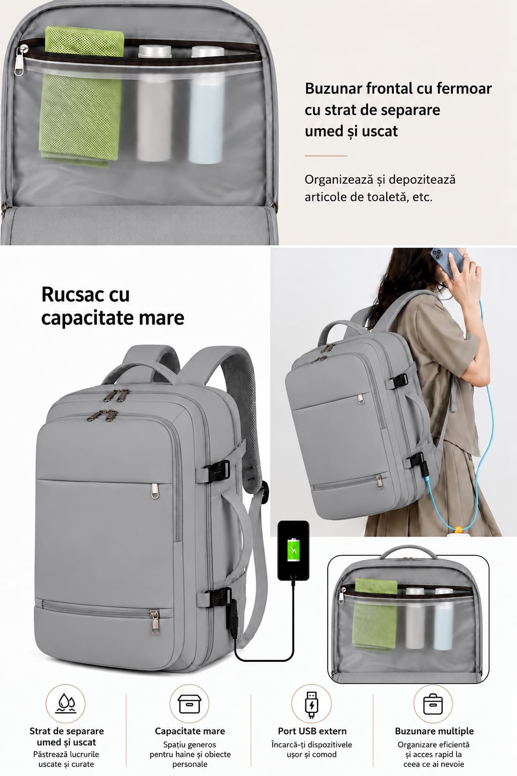 Rucsac de Călătorie LUNARIA, culoarea gri