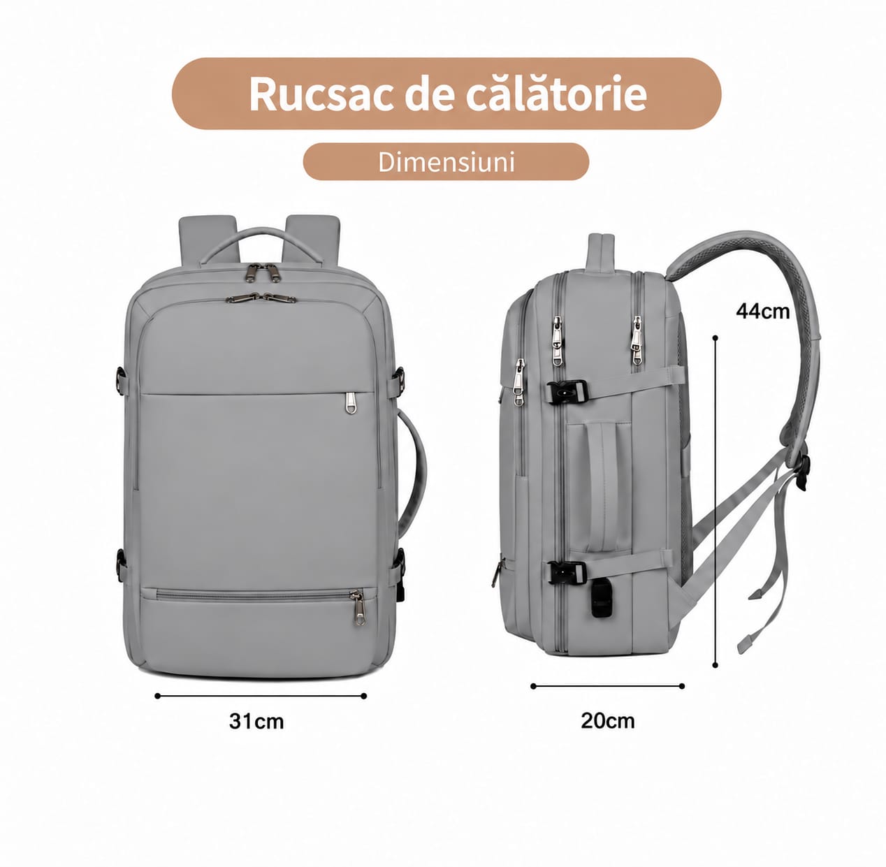Rucsac de Călătorie LUNARIA, culoarea gri