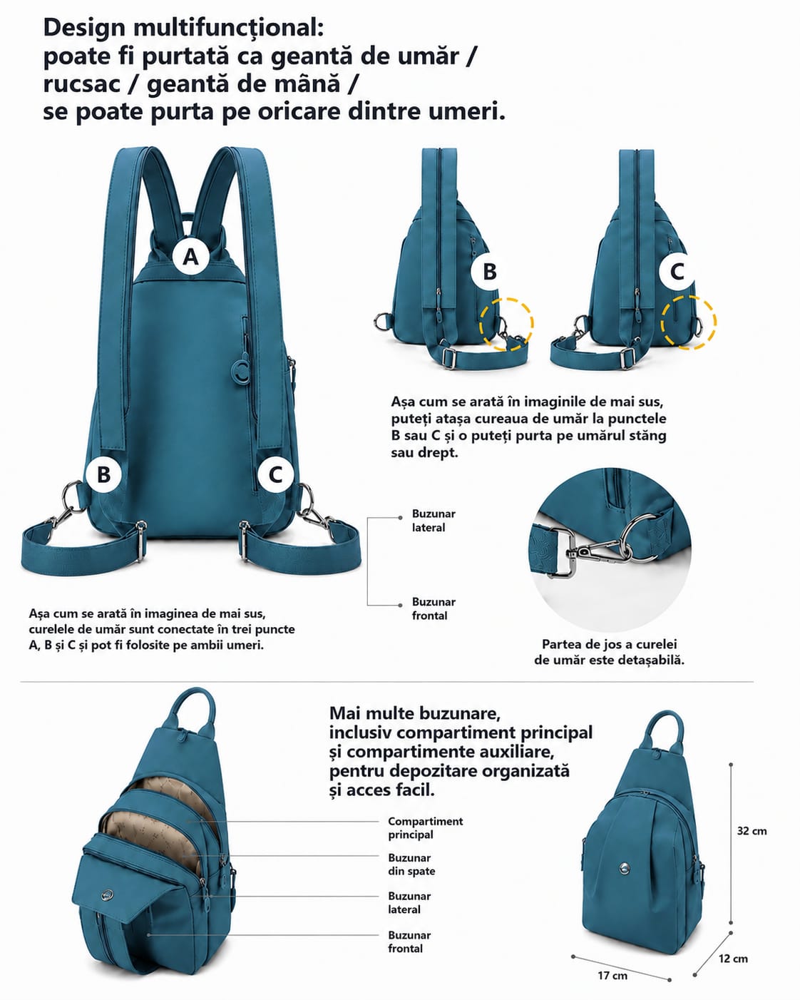 Mini Rucsac Multifuncțional LUNARIA, culoarea albastru