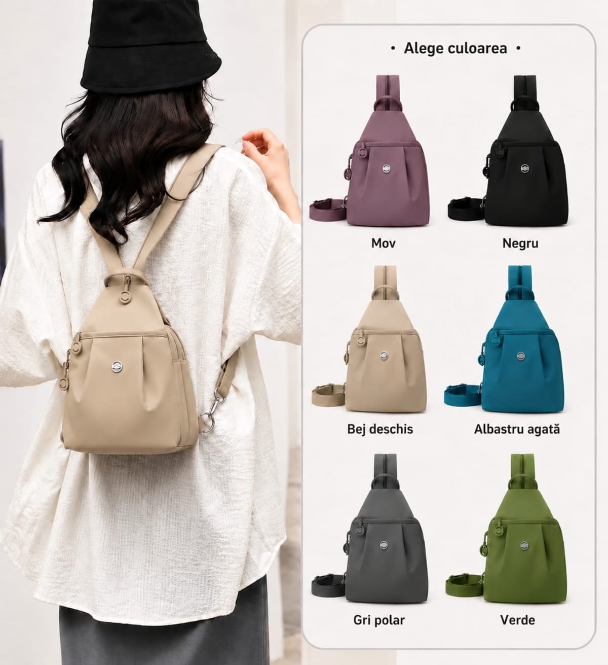 Mini Rucsac Multifuncțional LUNARIA, culoarea bej deschis