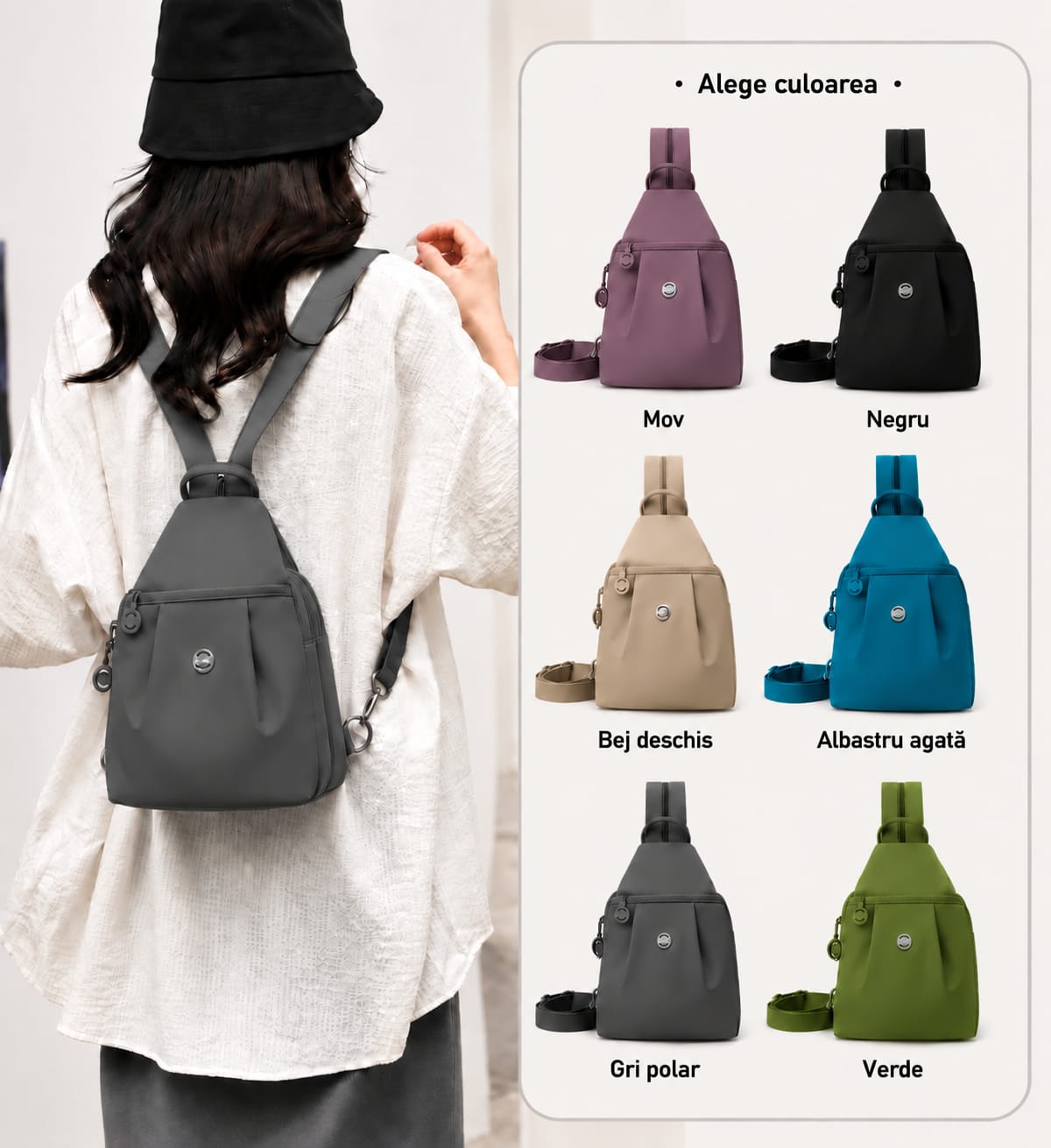 Mini Rucsac Multifuncțional LUNARIA, culoarea gri