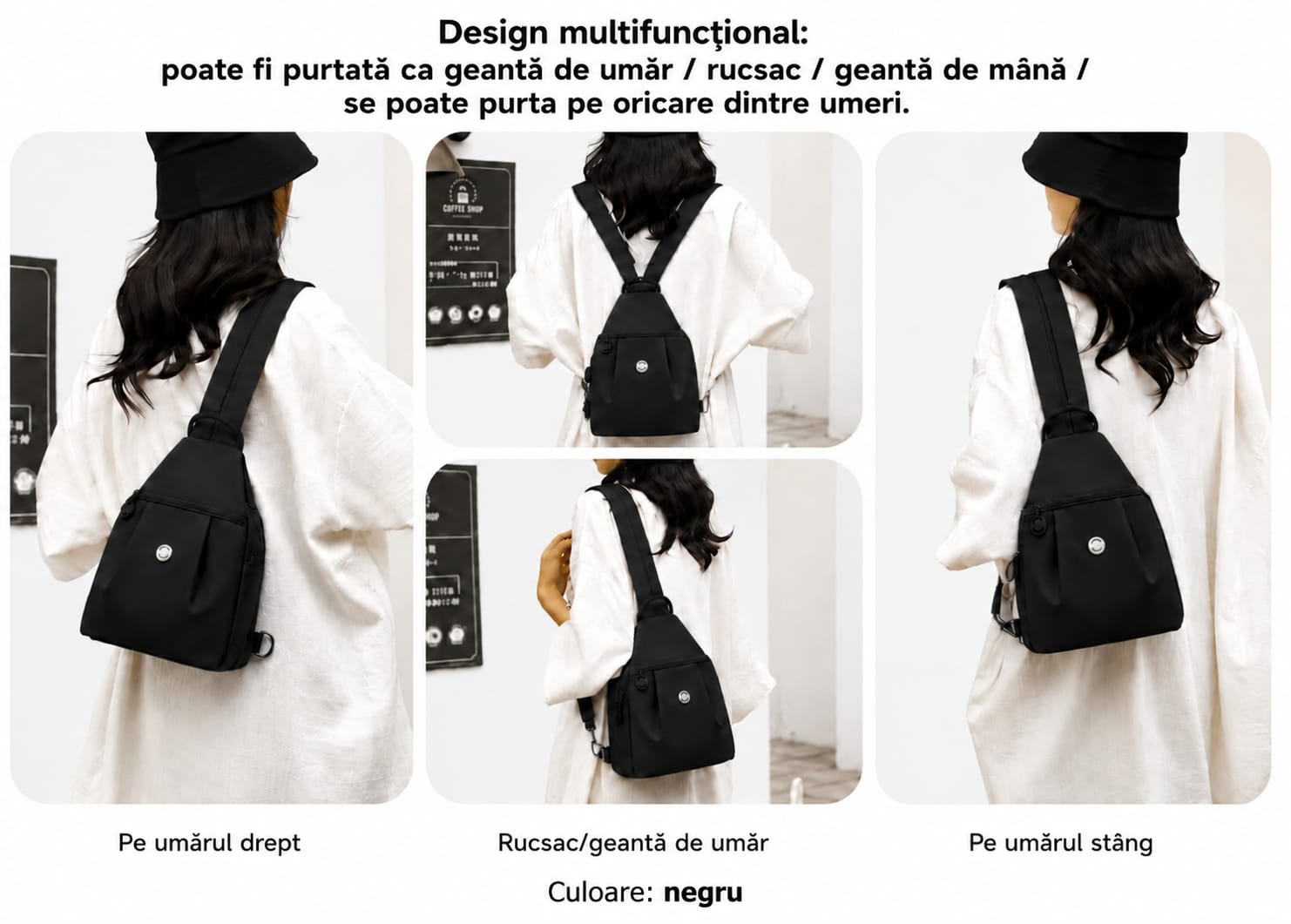 Mini Rucsac Multifuncțional LUNARIA, culoarea negru