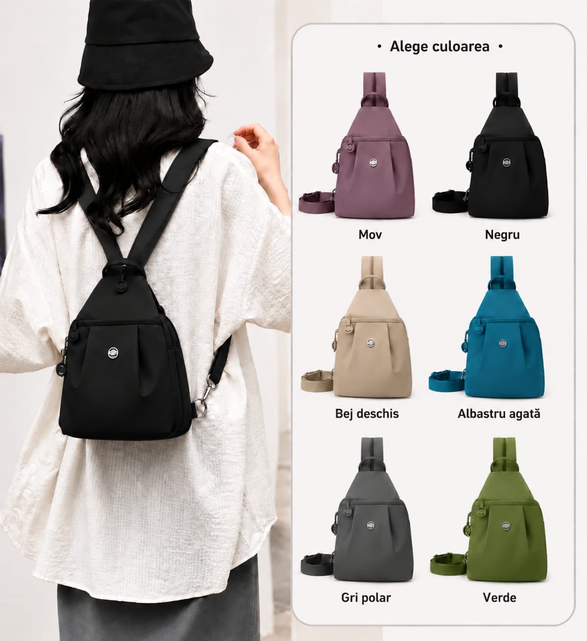 Mini Rucsac Multifuncțional LUNARIA, culoarea negru