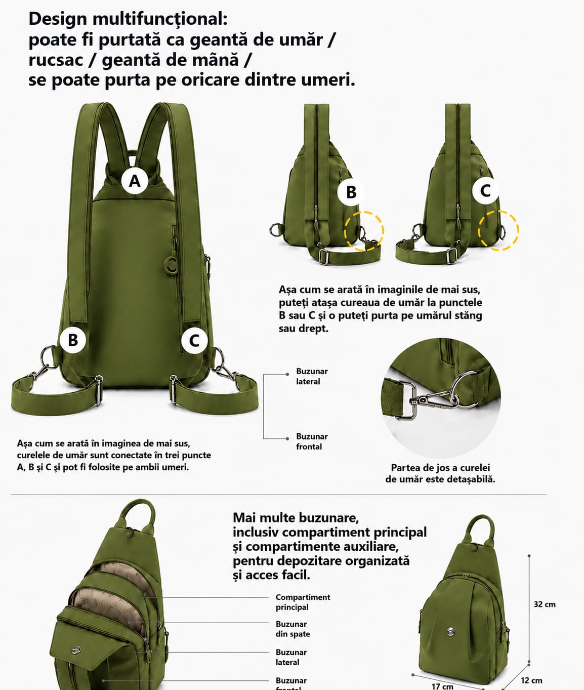 Mini Rucsac Multifuncțional LUNARIA, culoarea verde